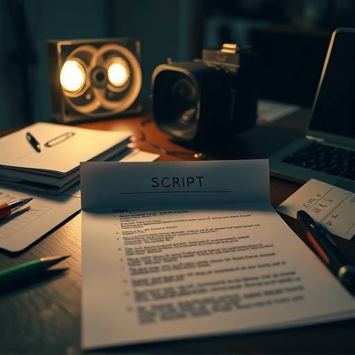 Un scénario de film ouvert sur une table avec des notes.